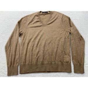 Brooks Brothers Saxxon Wool‎ Sweater Mens XL Tan Beige Lightweight Shirt V Neck